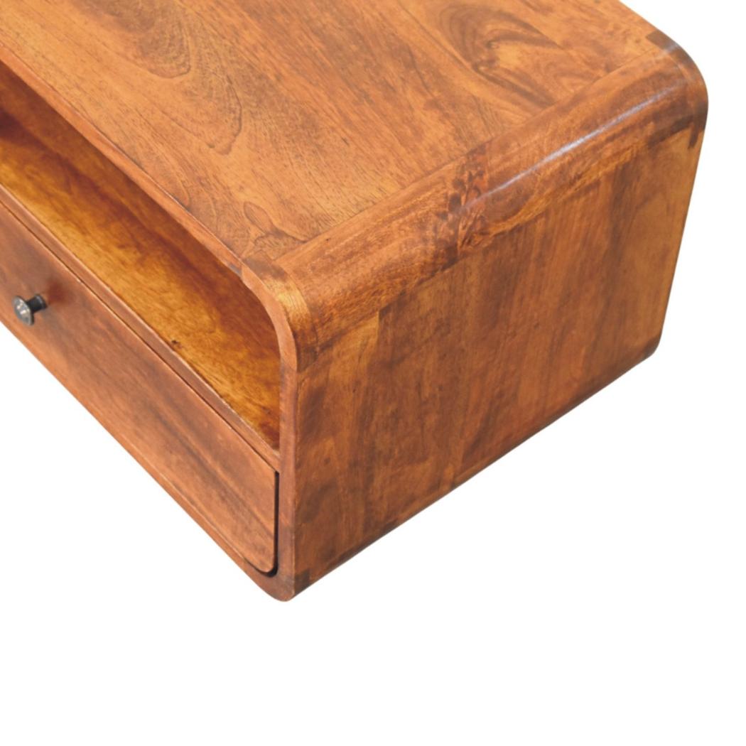 Avora Wall-Mounted Bedside Table | Solid Mango Wood | Chestnut Finish