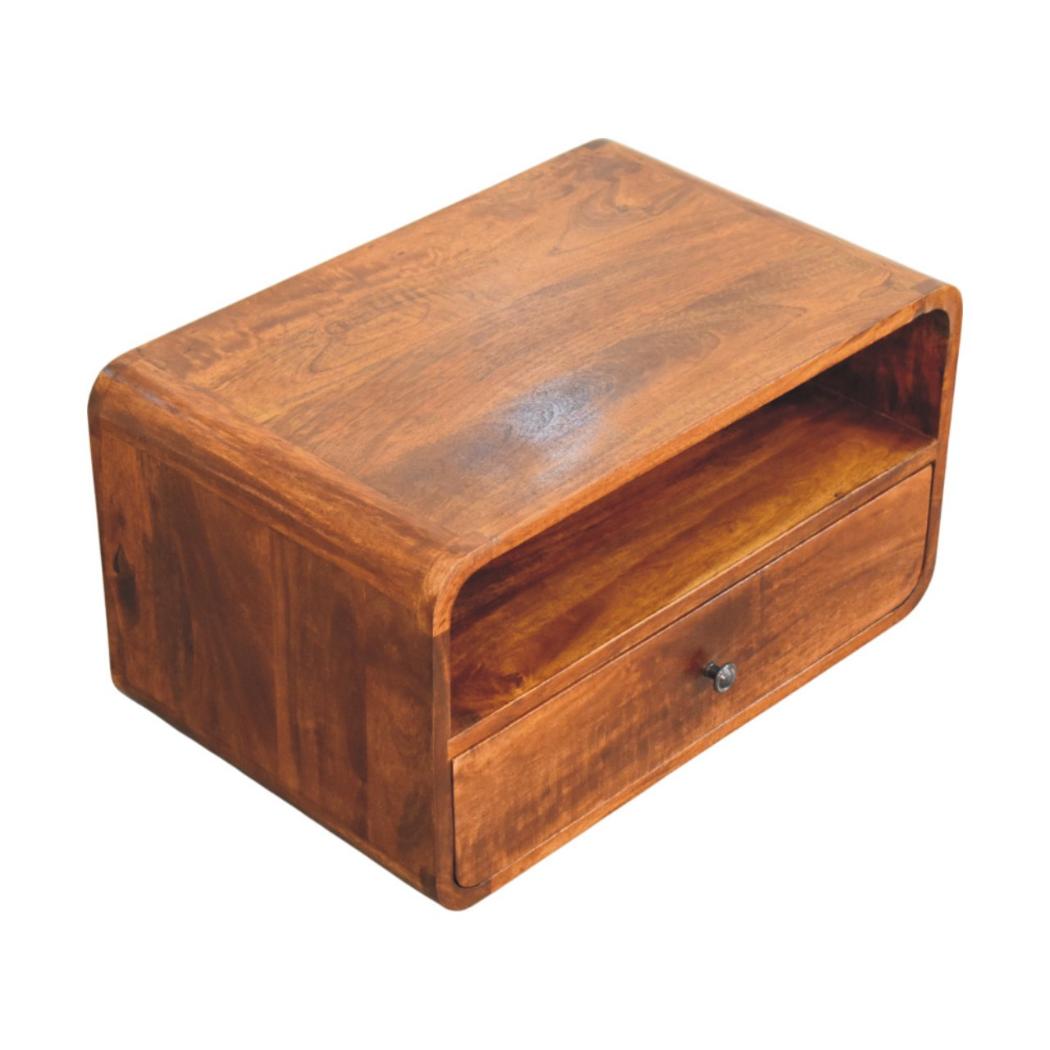 Avora Wall-Mounted Bedside Table | Solid Mango Wood | Chestnut Finish