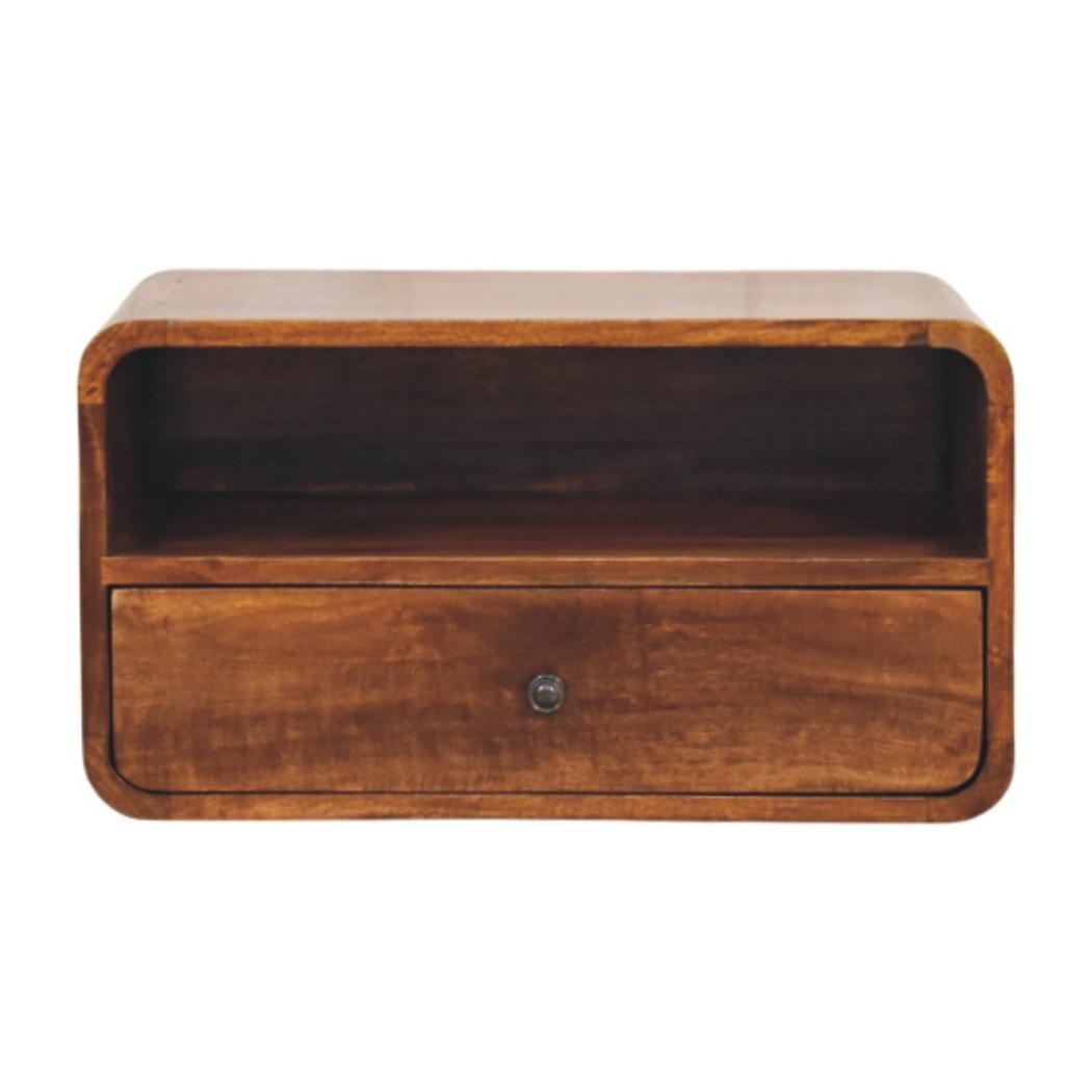 Avora Wall-Mounted Bedside Table | Solid Mango Wood | Chestnut Finish