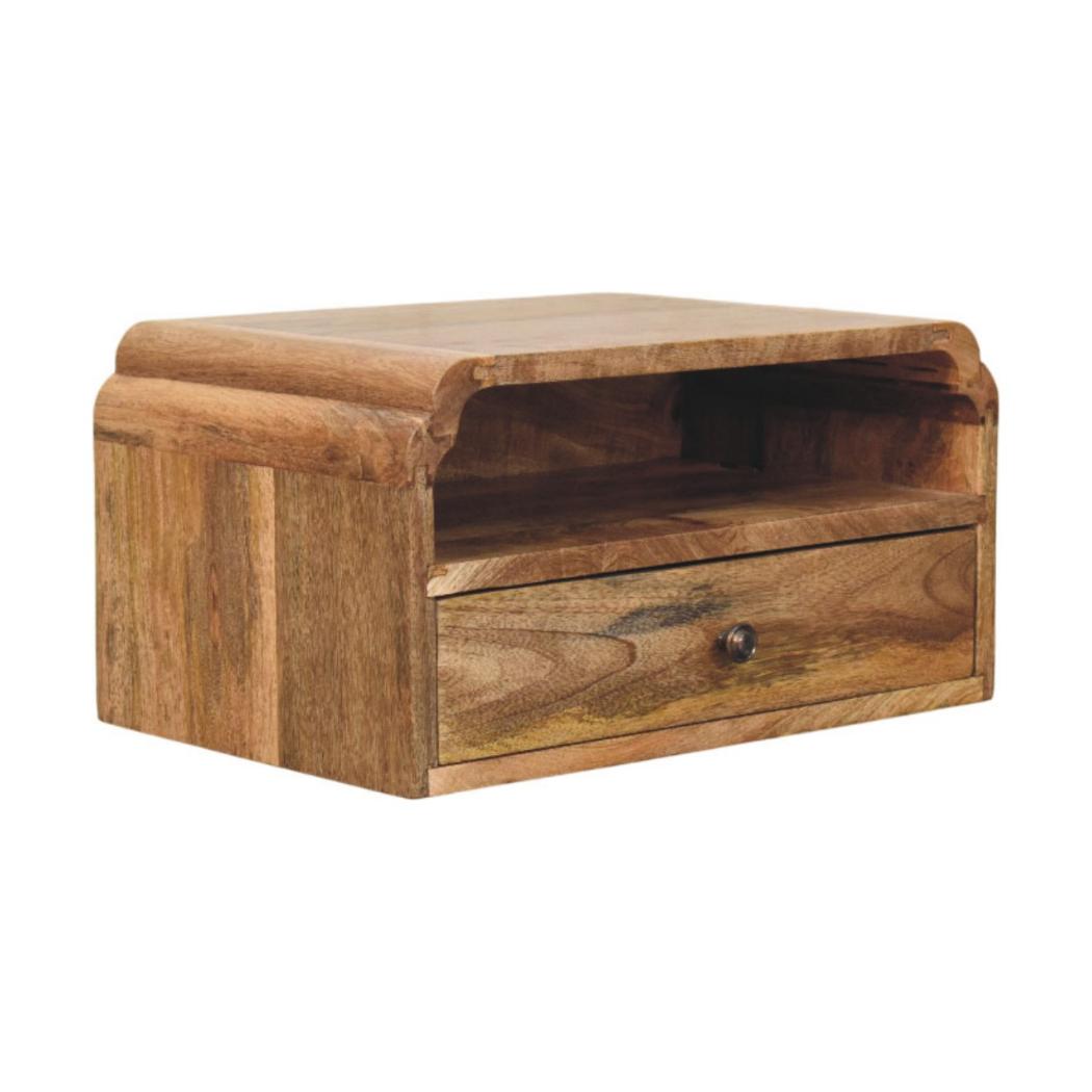 Avora Wall-Mounted Bedside Table | Solid Mango Wood | Natural Finish | Floating Nightstand
