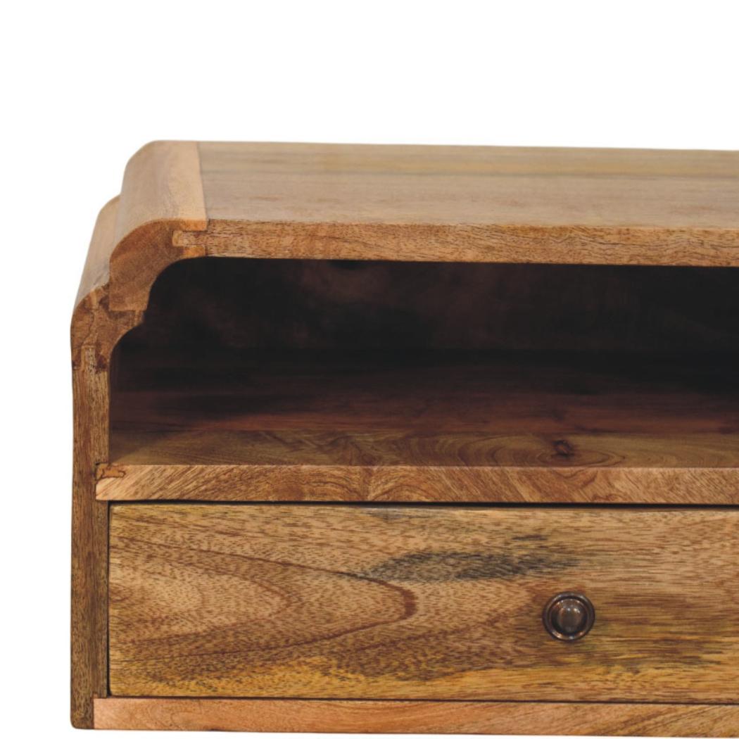 Avora Wall-Mounted Bedside Table | Solid Mango Wood | Natural Finish | Floating Nightstand