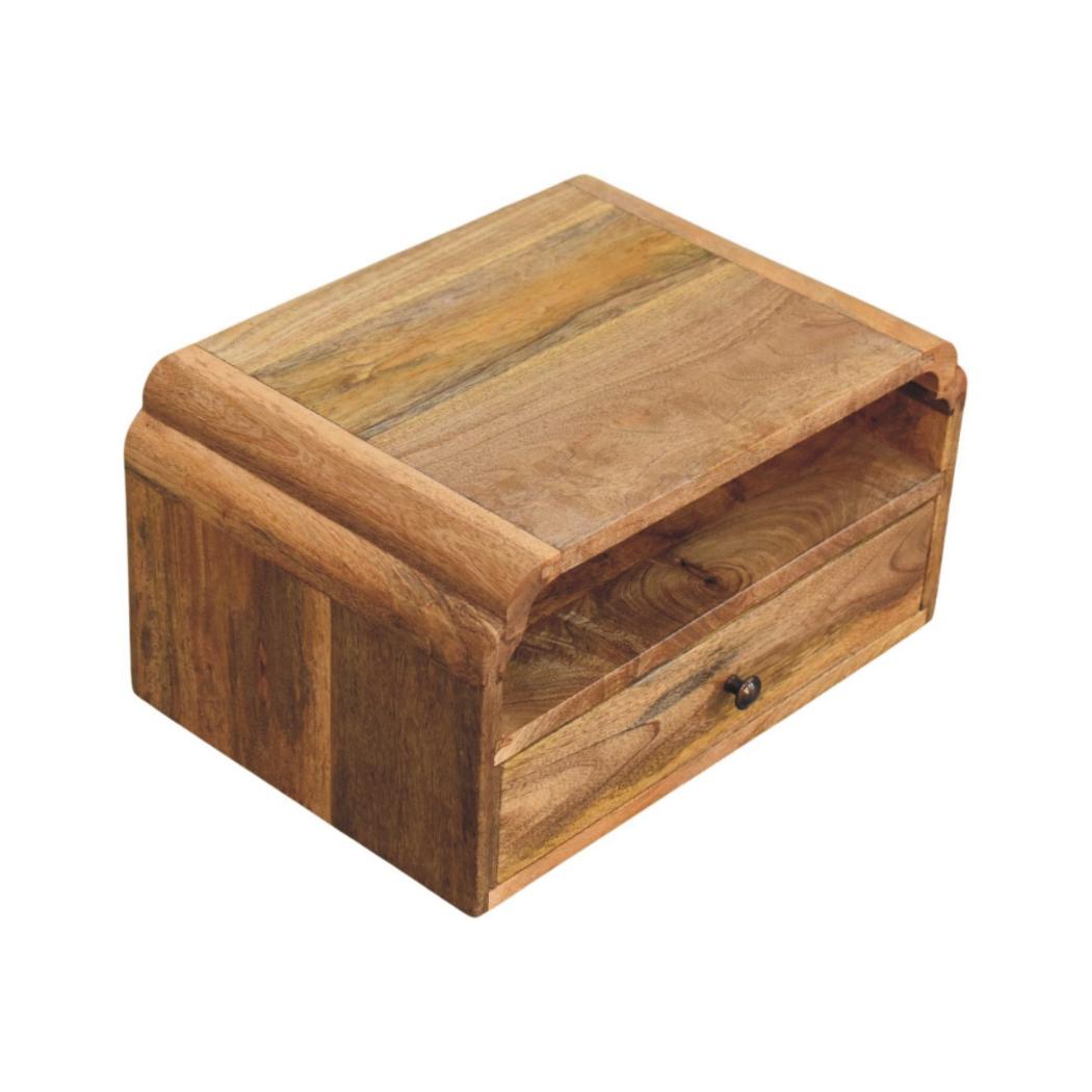 Avora Wall-Mounted Bedside Table | Solid Mango Wood | Natural Finish | Floating Nightstand