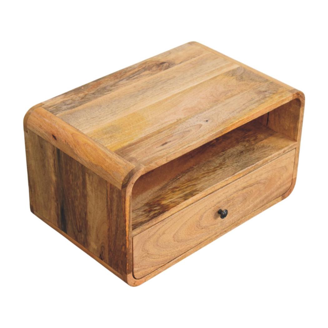Avora Wall-Mounted Bedside Table | Solid Mango Wood | Oak-ish Finish