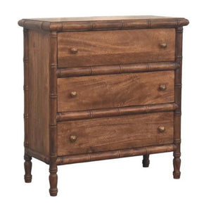 Bamboo Carved 3-Drawer Chest | Artisan Bedroom Storage