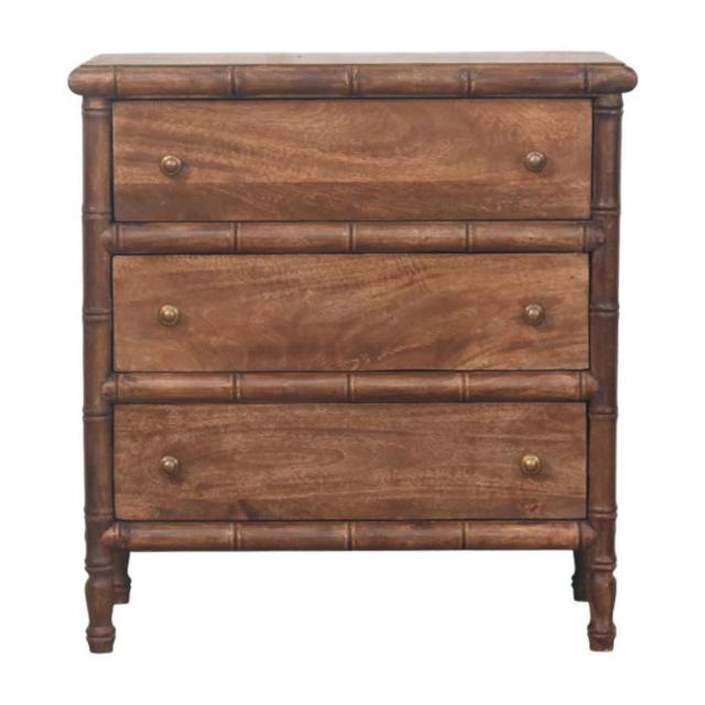 Bamboo Carved 3-Drawer Chest | Artisan Bedroom Storage