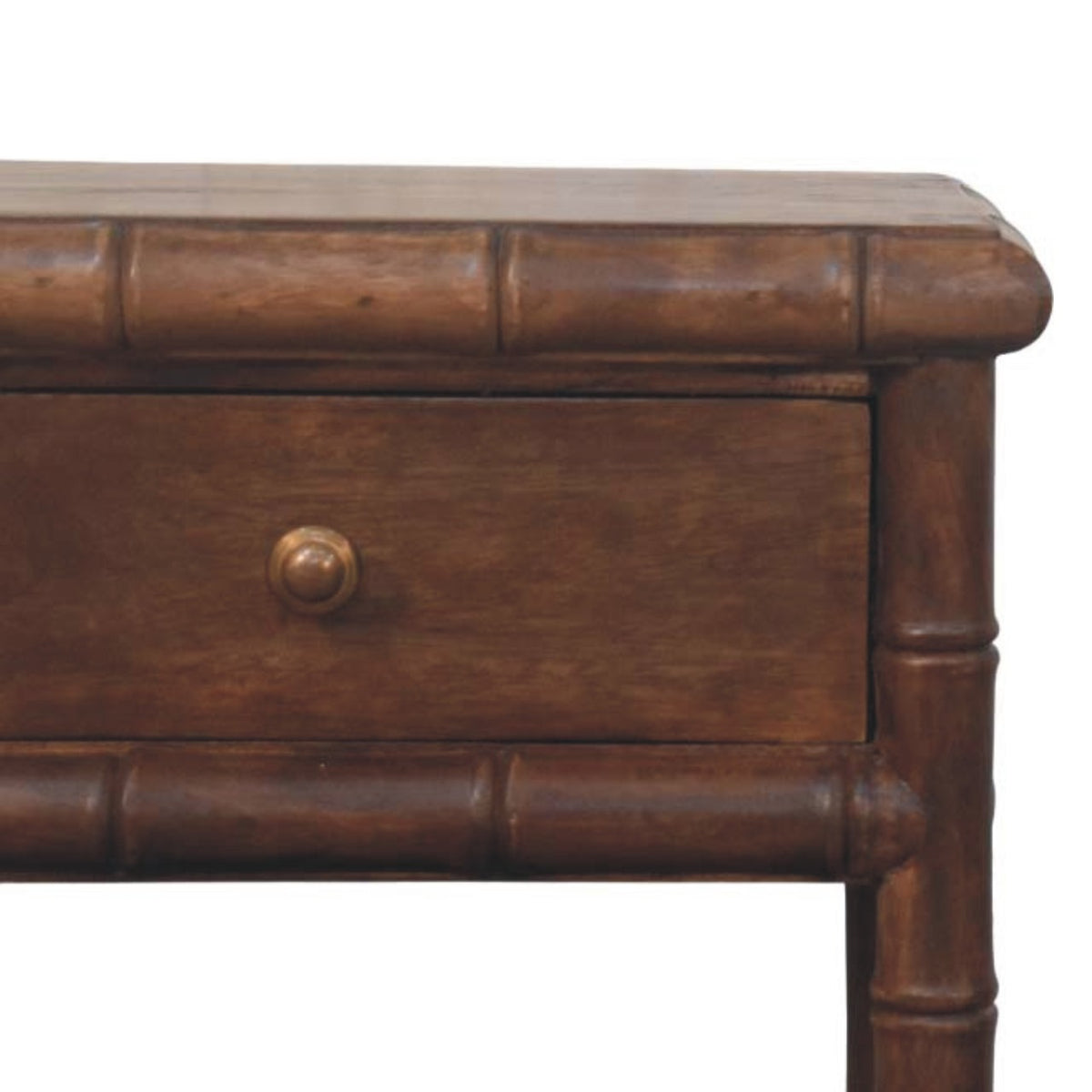 Bamboo Carved Bedside Table | Artisan Wooden Nightstand