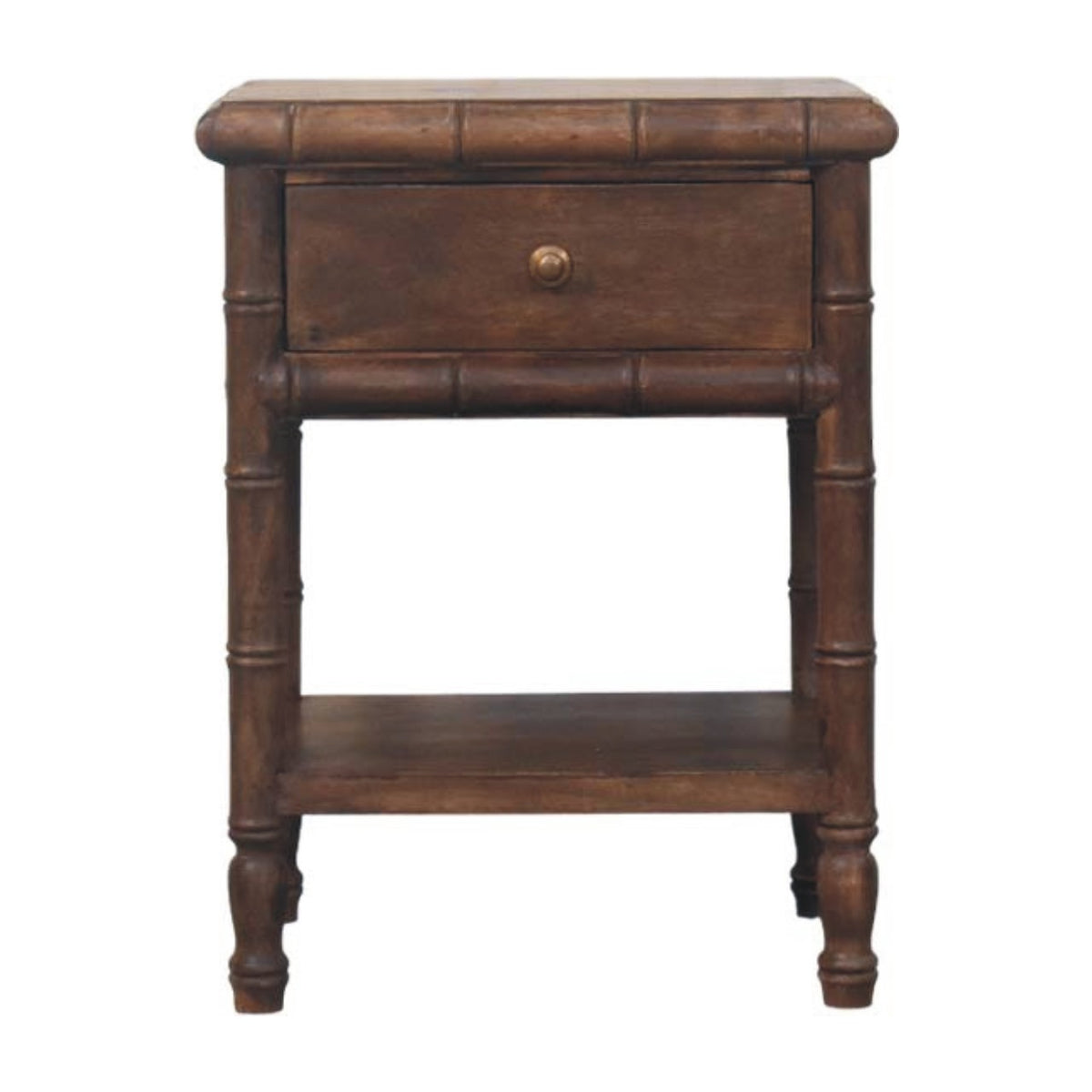 Bamboo Carved Bedside Table | Artisan Wooden Nightstand