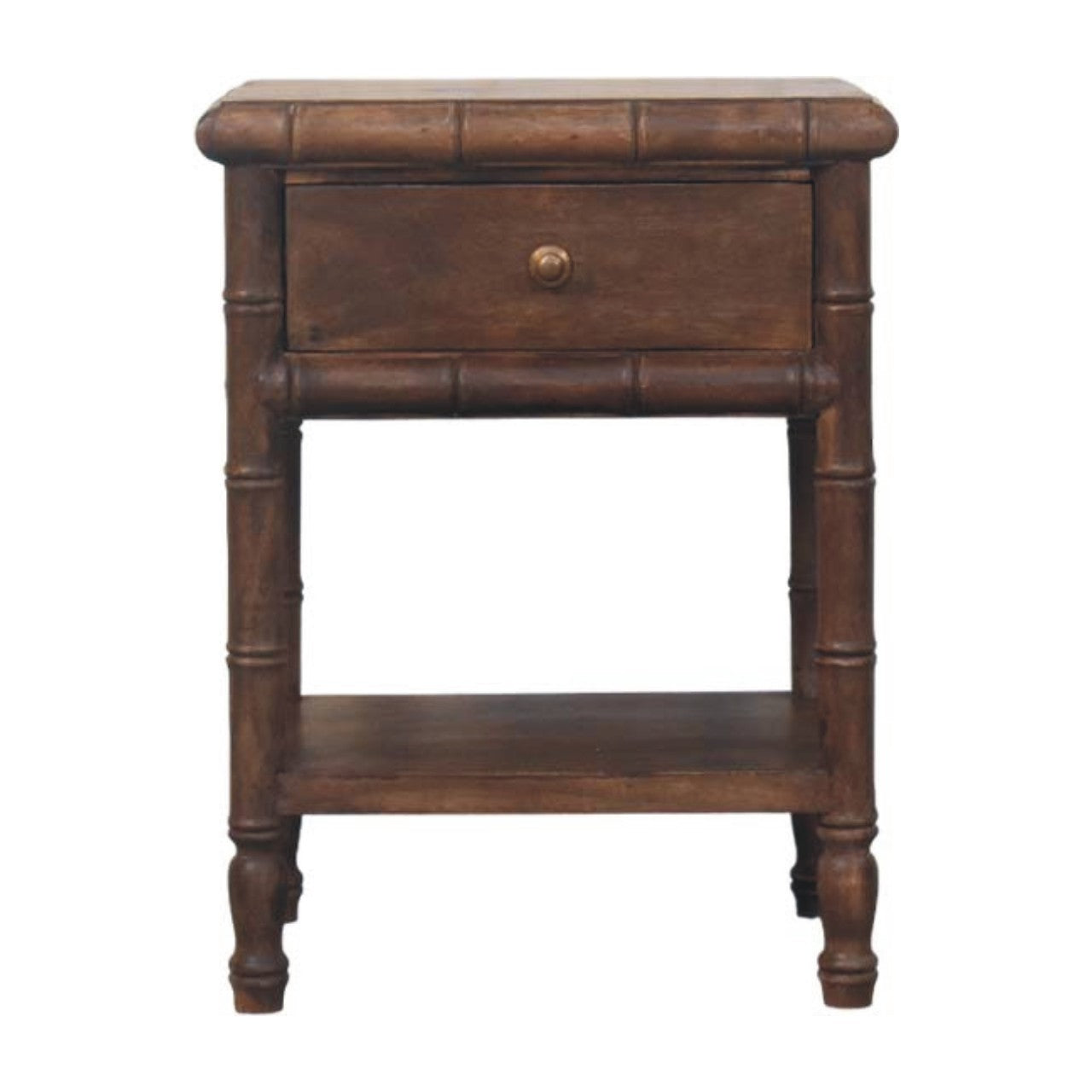 Bamboo Carved Bedside Table | Artisan Wooden Nightstand