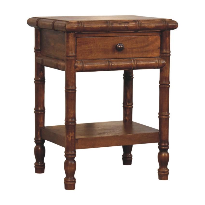 Bamboo Heritage Bedside Table | Carved Timber Nightstand