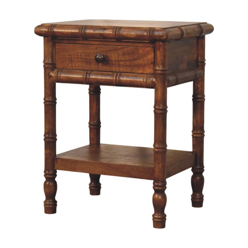 Bamboo Heritage Bedside Table | Carved Timber Nightstand