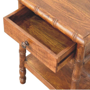 Bamboo Heritage Bedside Table | Carved Timber Nightstand