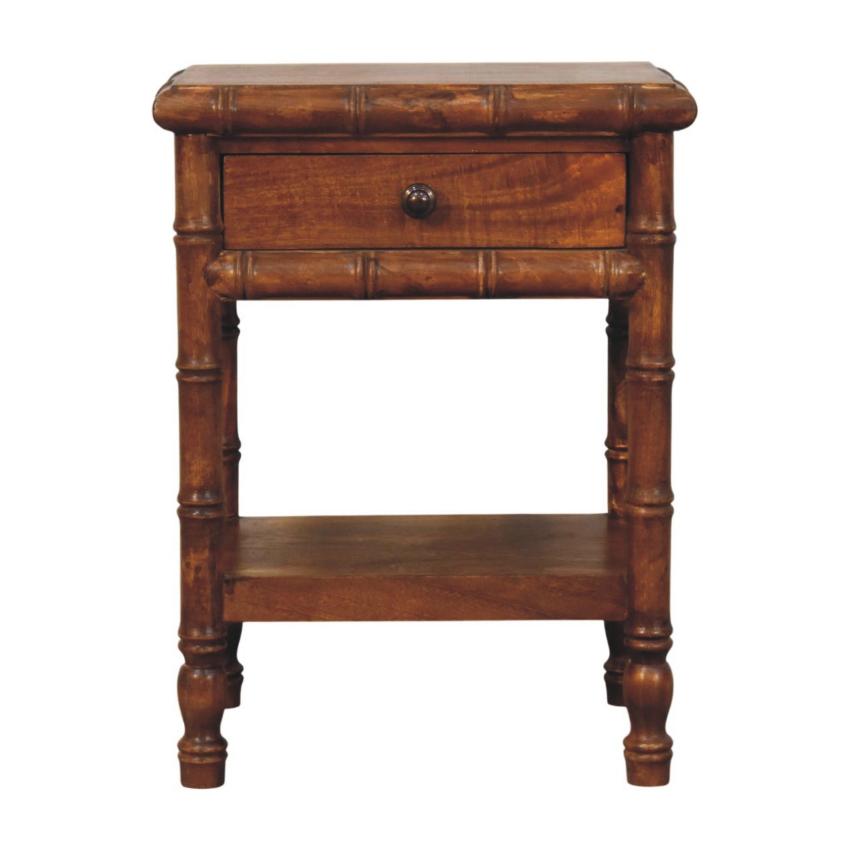 Bamboo Heritage Bedside Table | Carved Timber Nightstand