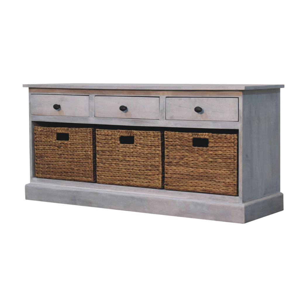 Basket Storage Cabinet | Solid Mango Wood | Acid Wash Finish