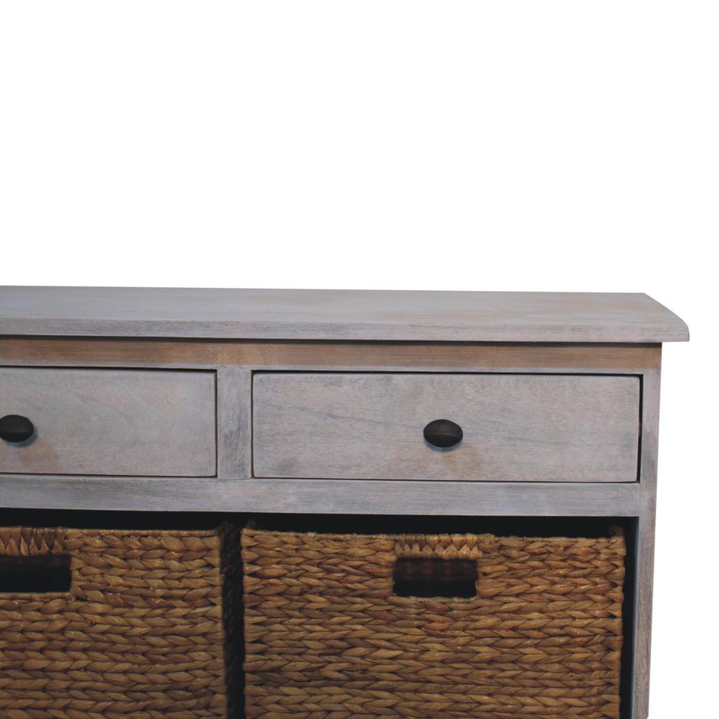 Basket Storage Cabinet | Solid Mango Wood | Acid Wash Finish
