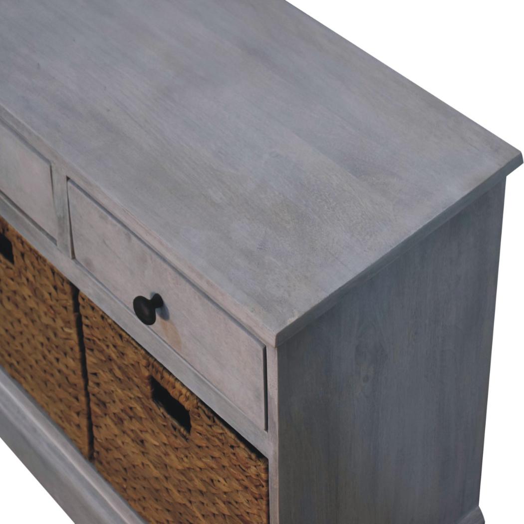 Basket Storage Cabinet | Solid Mango Wood | Acid Wash Finish