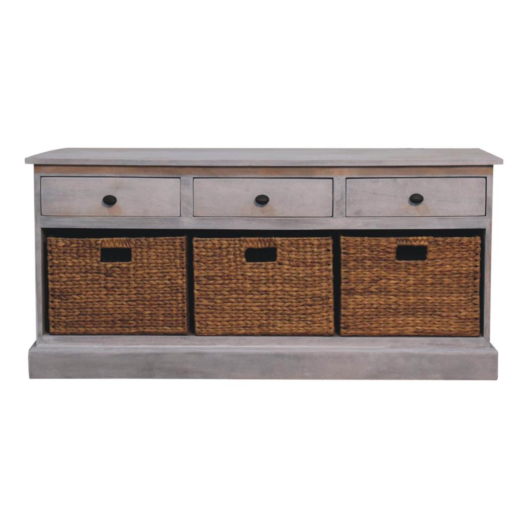 Basket Storage Cabinet | Solid Mango Wood | Acid Wash Finish