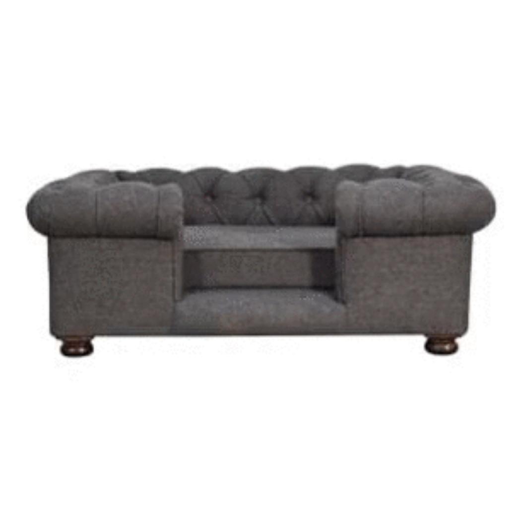 Battleship Grey Button-Tufted Pet Sofa Bed | Tweed Upholstery | Cat & Dog Bed