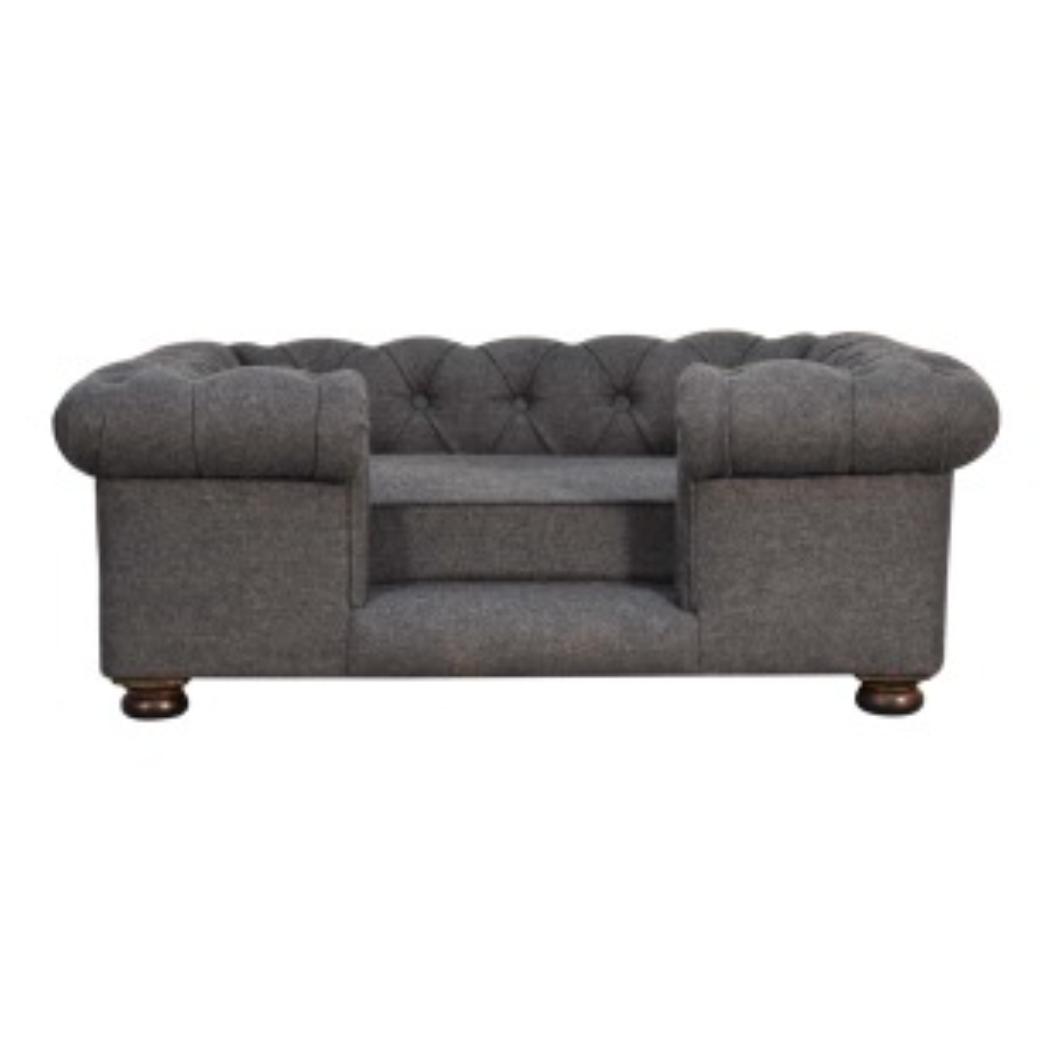 Battleship Grey Button-Tufted Pet Sofa Bed | Tweed Upholstery | Cat & Dog Bed