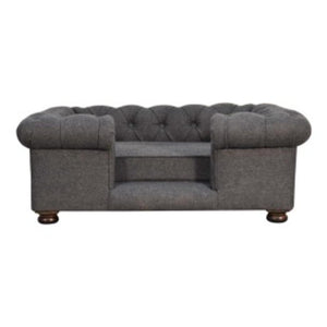 Battleship Grey Button-Tufted Pet Sofa Bed | Tweed Upholstery | Cat & Dog Bed