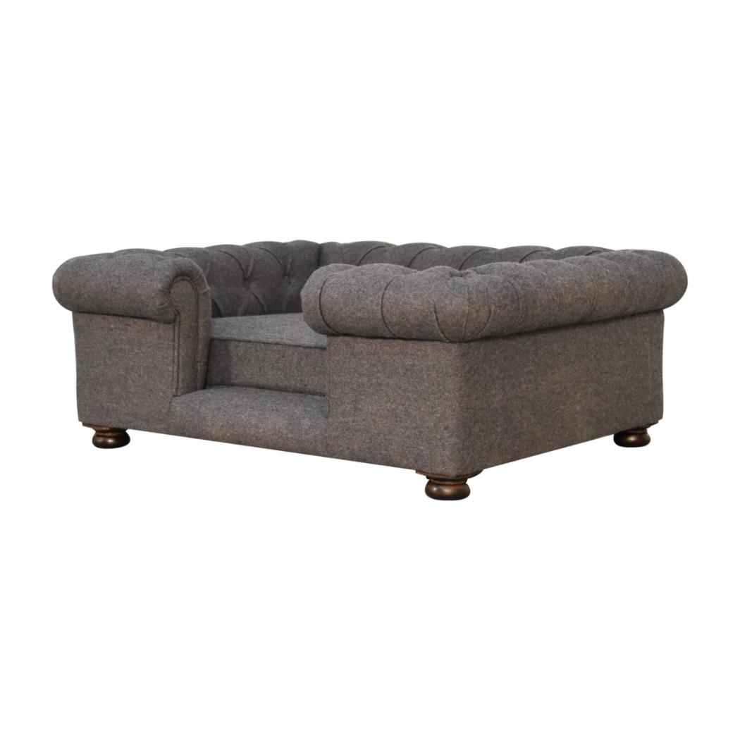 Battleship Grey Button-Tufted Pet Sofa Bed | Tweed Upholstery | Cat & Dog Bed