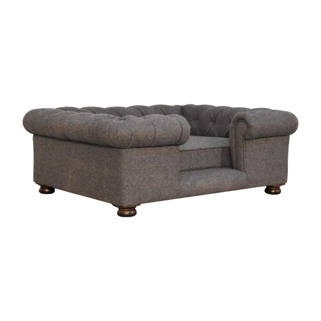 Battleship Grey Button-Tufted Pet Sofa Bed | Tweed Upholstery | Cat & Dog Bed