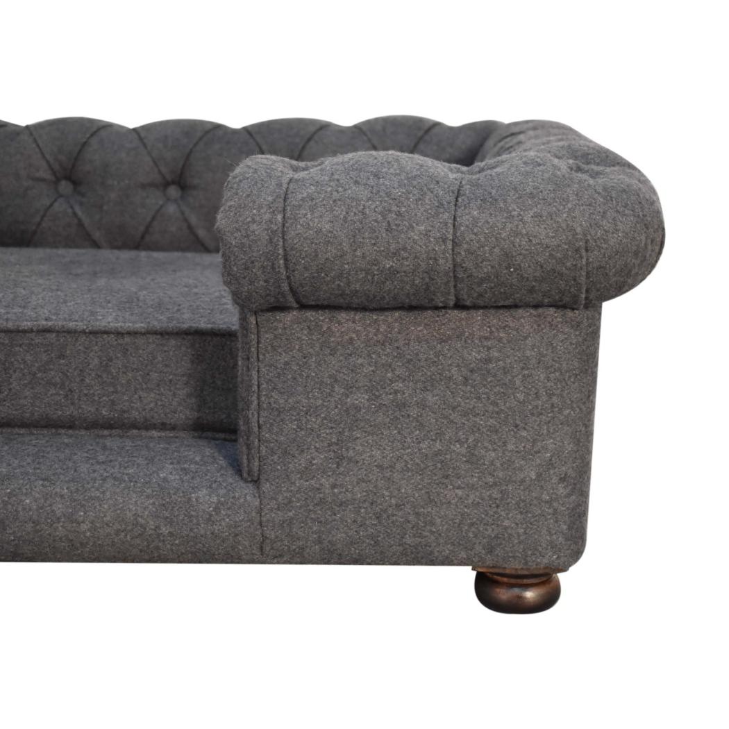 Battleship Grey Button-Tufted Pet Sofa Bed | Tweed Upholstery | Cat & Dog Bed