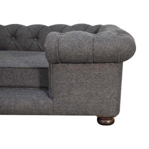 Battleship Grey Button-Tufted Pet Sofa Bed | Tweed Upholstery | Cat & Dog Bed