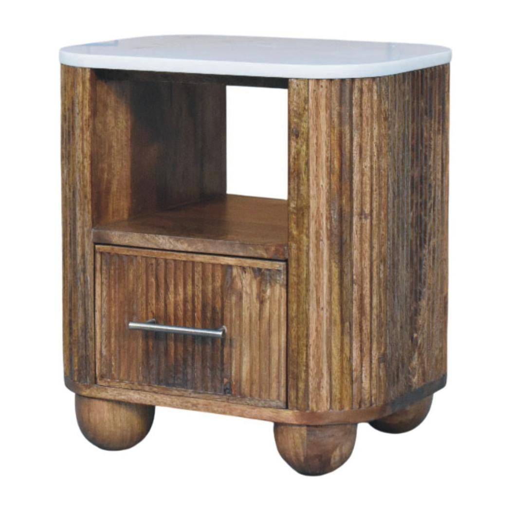 Beaumont Marble Bedside Table | Solid Mango Wood | Natural Stone Top | Compact Nightstand