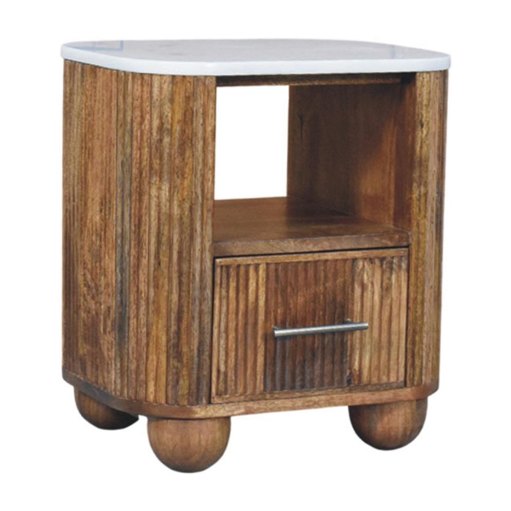 Beaumont Marble Bedside Table | Solid Mango Wood | Natural Stone Top | Compact Nightstand