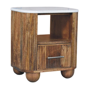 Beaumont Marble Bedside Table | Solid Mango Wood | Natural Stone Top | Compact Nightstand