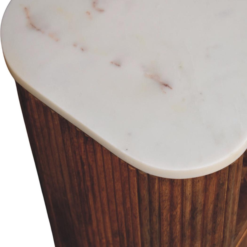 Beaumont Marble Bedside Table | Solid Mango Wood | Natural Stone Top | Compact Nightstand