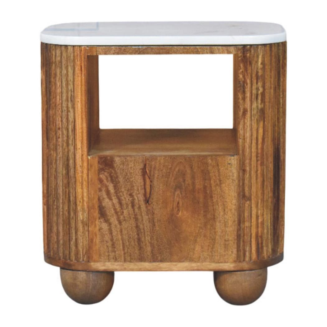Beaumont Marble Bedside Table | Solid Mango Wood | Natural Stone Top | Compact Nightstand
