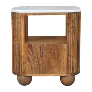 Beaumont Marble Bedside Table | Solid Mango Wood | Natural Stone Top | Compact Nightstand