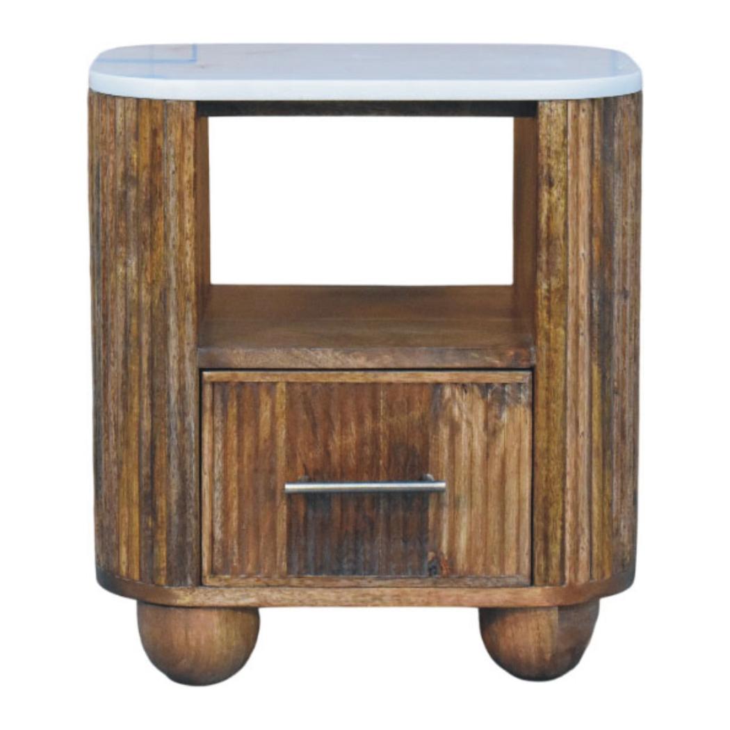 Beaumont Marble Bedside Table | Solid Mango Wood | Natural Stone Top | Compact Nightstand