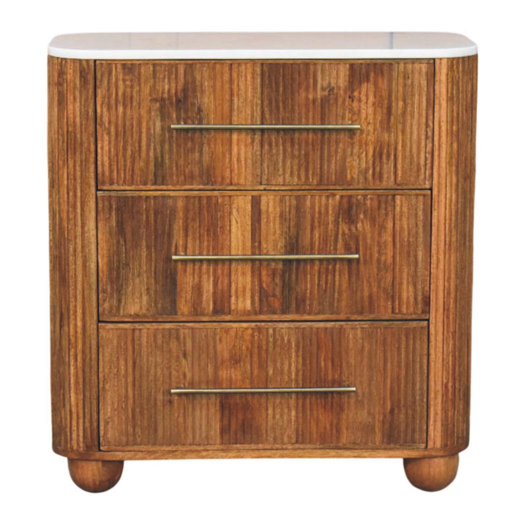 Beaumont Marble Chest of Drawers | Solid Mango Wood | Natural Stone Top | Bedroom Storage