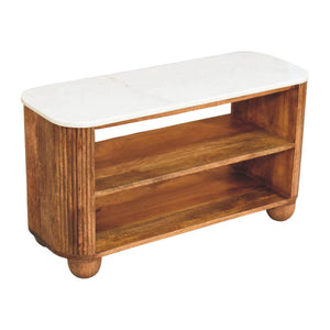 Beaumont Marble Shoe Bench | Solid Mango Wood | Natural Stone Top | Entryway Storage
