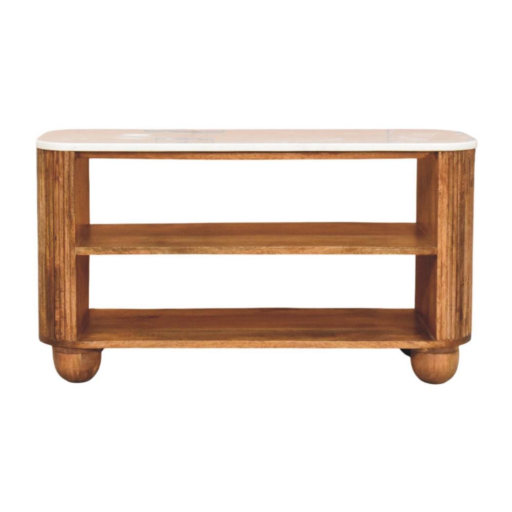 Beaumont Marble Shoe Bench | Solid Mango Wood | Natural Stone Top | Entryway Storage