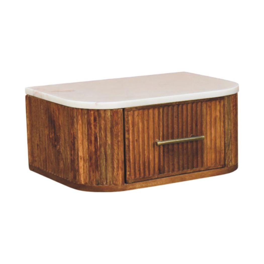 Beaumont Wall-Mounted Bedside | Solid Mango Wood | Natural Marble Top | Floating Nightstand