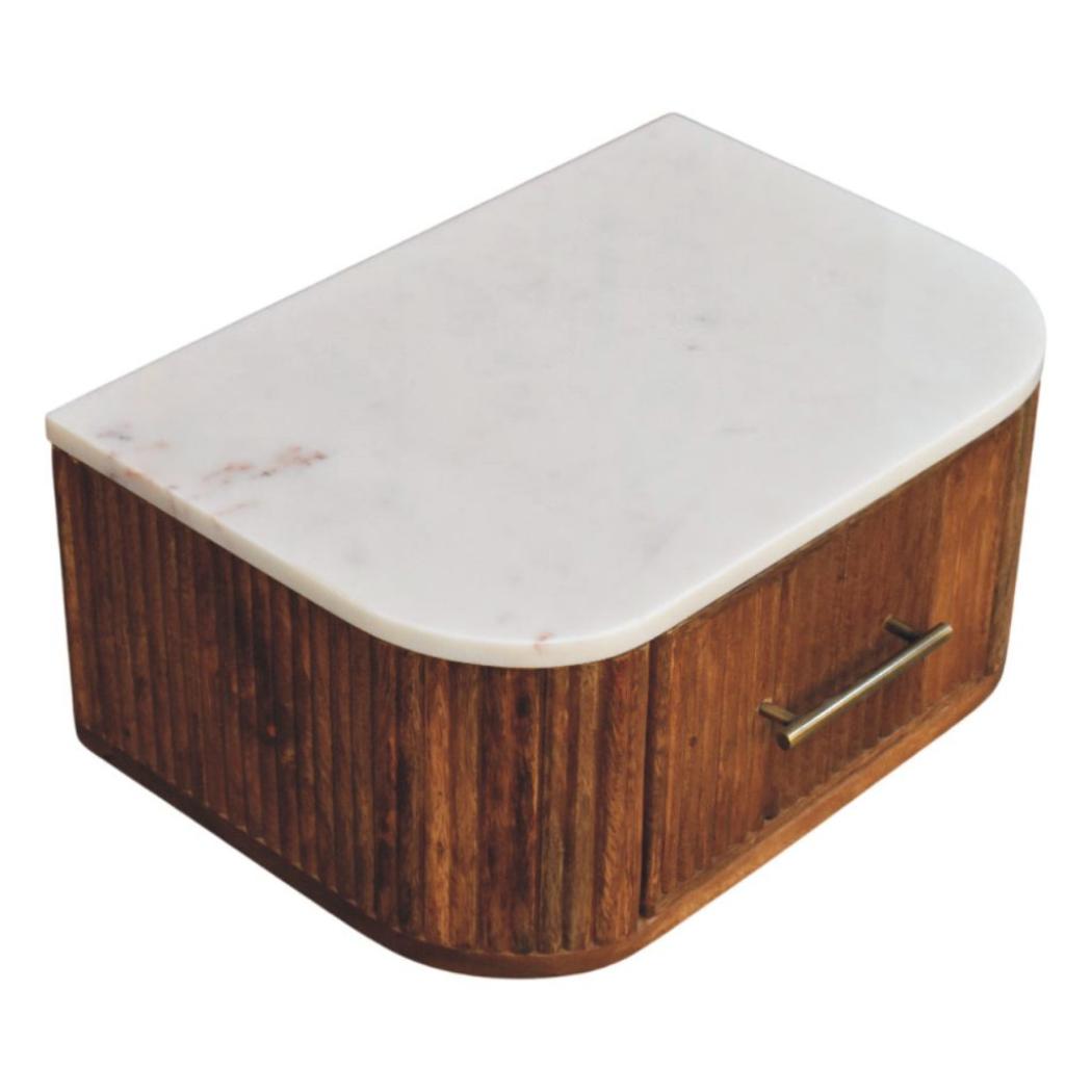 Beaumont Wall-Mounted Bedside | Solid Mango Wood | Natural Marble Top | Floating Nightstand