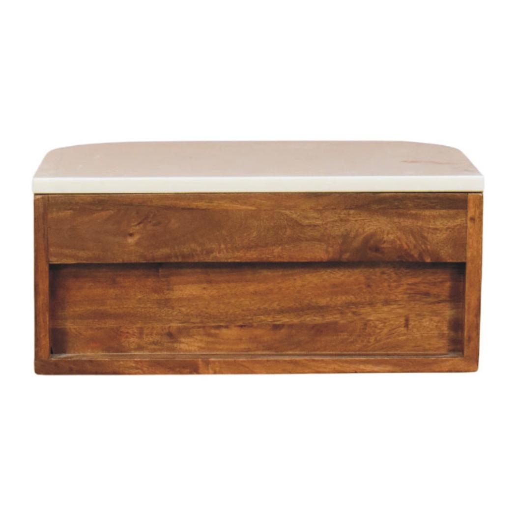 Beaumont Wall-Mounted Bedside | Solid Mango Wood | Natural Marble Top | Floating Nightstand