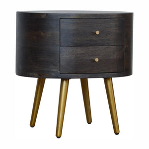 Bedside Table with Brass Legs | Solid Mango Wood | Ash Black Finish | Drawer Storage