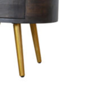 Bedside Table with Brass Legs | Solid Mango Wood | Ash Black Finish | Drawer Storage
