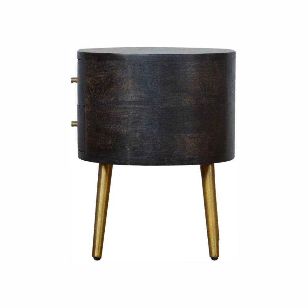 Bedside Table with Brass Legs | Solid Mango Wood | Ash Black Finish | Drawer Storage
