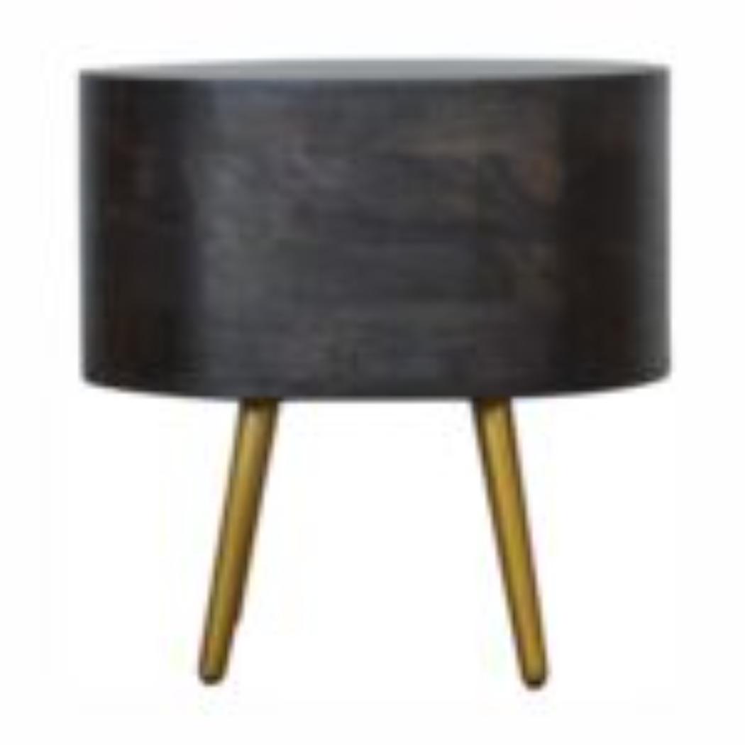 Bedside Table with Brass Legs | Solid Mango Wood | Ash Black Finish | Drawer Storage