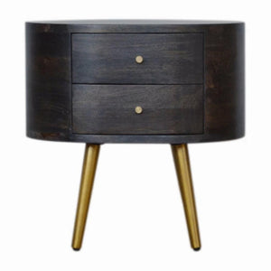 Bedside Table with Brass Legs | Solid Mango Wood | Ash Black Finish | Drawer Storage