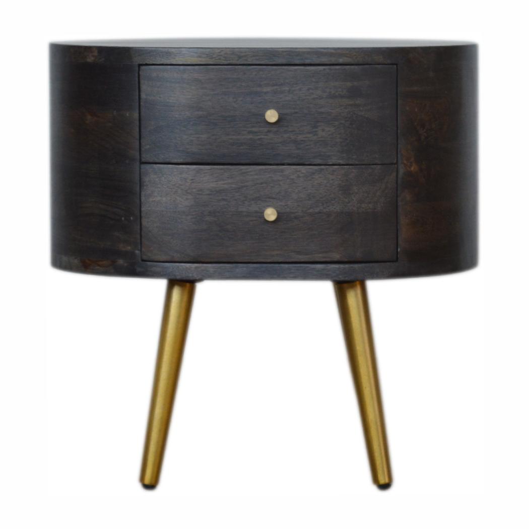 Bedside Table with Brass Legs | Solid Mango Wood | Ash Black Finish | Drawer Storage