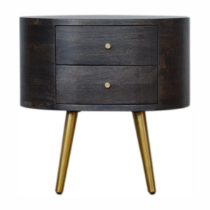 Bedside Table with Brass Legs | Solid Mango Wood | Ash Black Finish | Drawer Storage