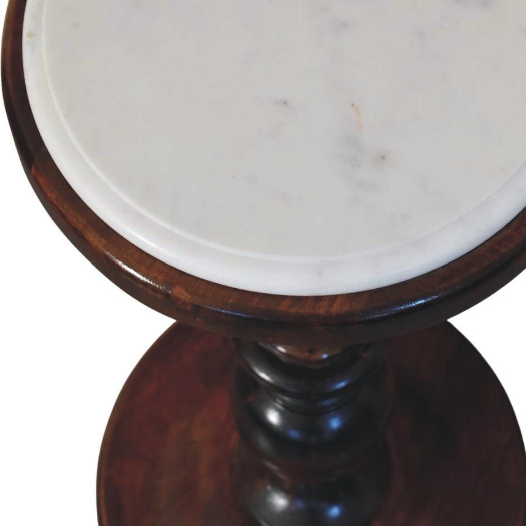 Bellmont Side Table | Solid Mango Wood | Marble Top | Walnut Finish Accent Table