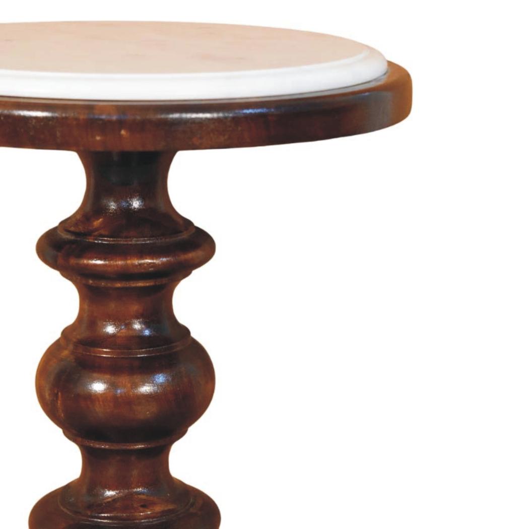 Bellmont Side Table | Solid Mango Wood | Marble Top | Walnut Finish Accent Table