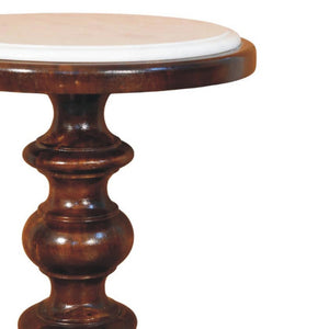 Bellmont Side Table | Solid Mango Wood | Marble Top | Walnut Finish Accent Table
